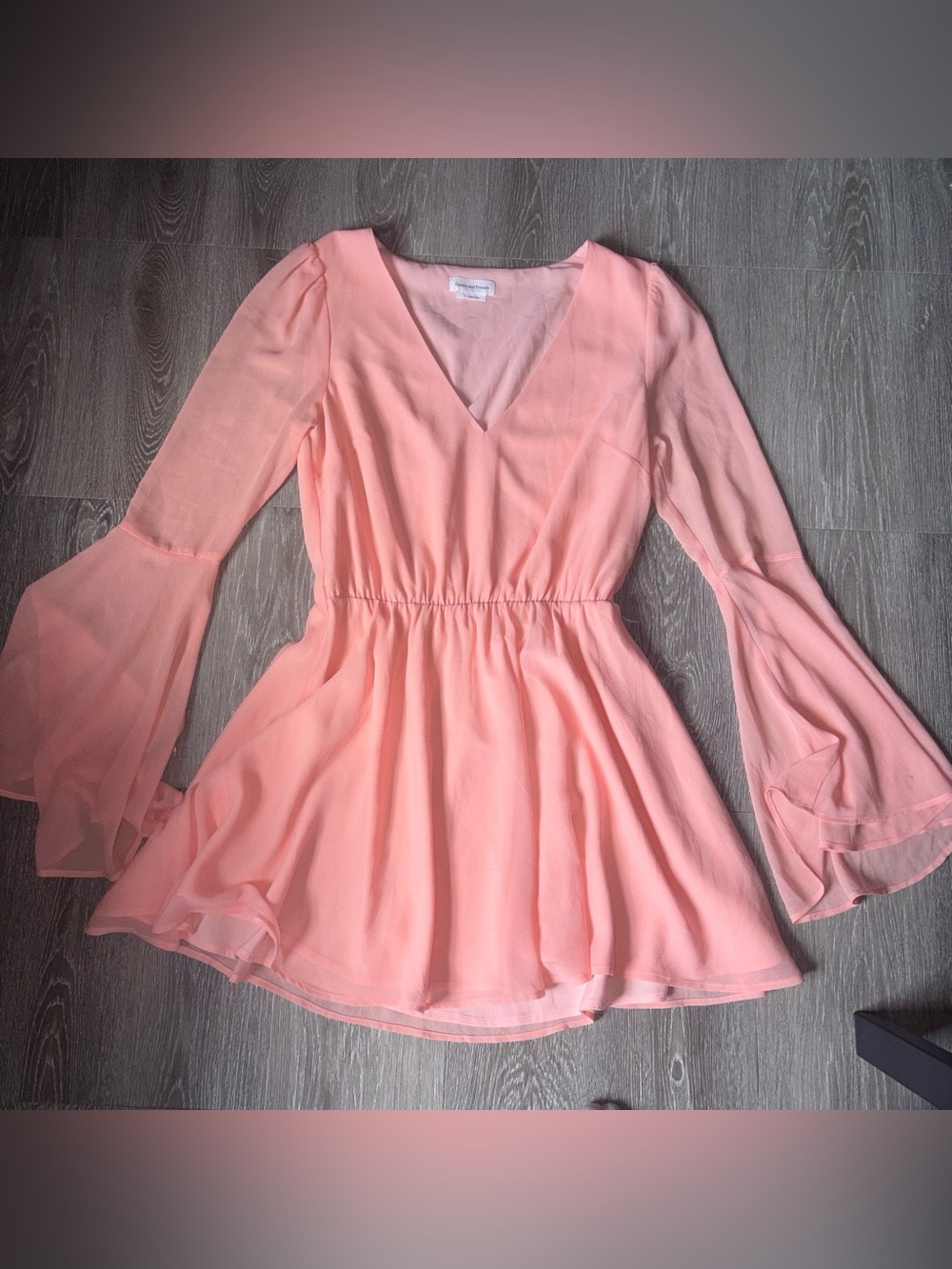 Lovers and friends Peach V-Neck Flowy Bell Sleeve Dress Top